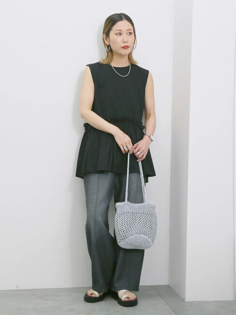 Samansa Mos2 blue「◎【接触冷感】ドッキングノースリーブプルオーバー」|Tシャツ・カットソー|