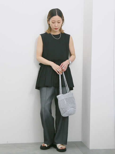 Samansa Mos2 blue「◎【接触冷感】ドッキングノースリーブプルオーバー」|Tシャツ・カットソー|