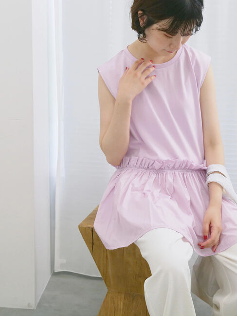 Samansa Mos2 blue「◎【接触冷感】ドッキングノースリーブプルオーバー」|Tシャツ・カットソー|