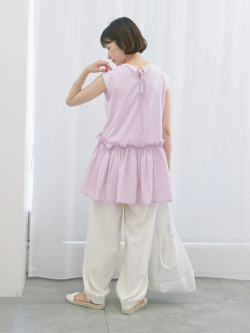 Samansa Mos2 blue「◎【接触冷感】ドッキングノースリーブプルオーバー」|Tシャツ・カットソー|