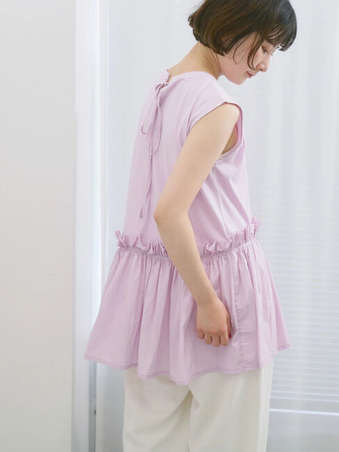 Samansa Mos2 blue「◎【接触冷感】ドッキングノースリーブプルオーバー」|Tシャツ・カットソー|