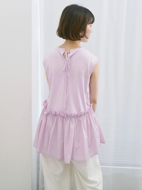 Samansa Mos2 blue「◎【接触冷感】ドッキングノースリーブプルオーバー」|Tシャツ・カットソー|