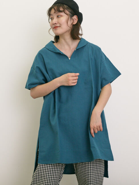 Samansa Mos2「【クールコットン】柄アソートスキッパーチュニック」|シャツ・ブラウス|