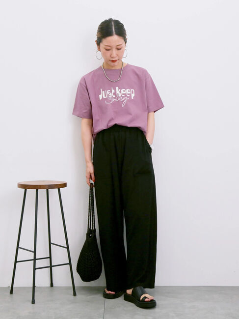 Samansa Mos2 blue「【接触冷感】ロゴプリントTシャツ」|Tシャツ・カットソー|