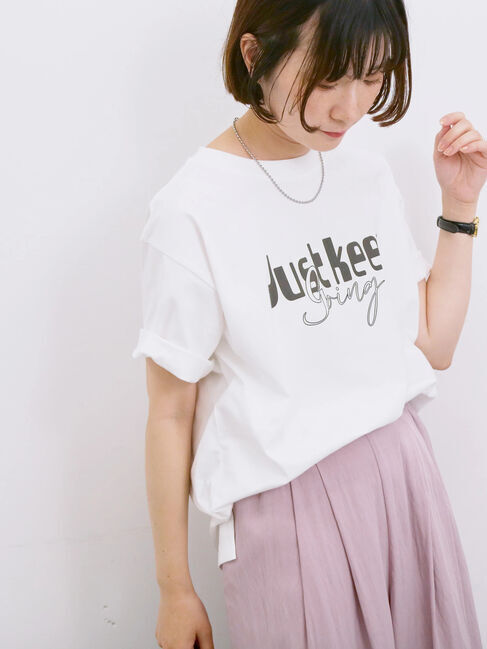 Samansa Mos2 blue「【接触冷感】ロゴプリントTシャツ」|Tシャツ・カットソー|