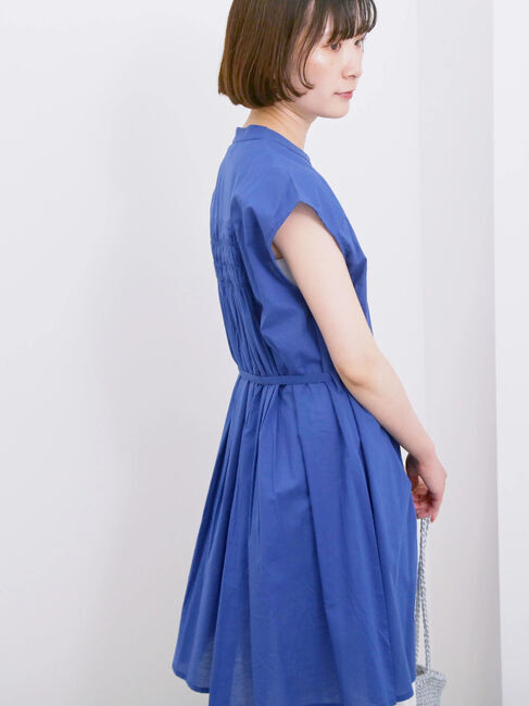 Samansa Mos2 blue「【Made in India】シャーリングノースリーブチュニック」|シャツ・ブラウス|