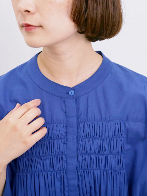 Samansa Mos2 blue「【Made in India】シャーリングノースリーブチュニック」|シャツ・ブラウス|