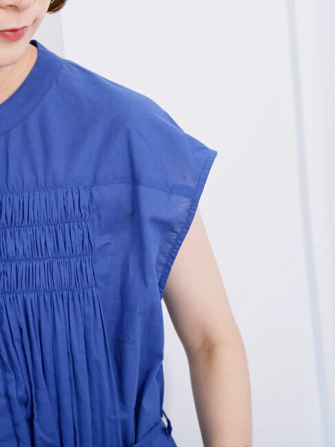 Samansa Mos2 blue「【Made in India】シャーリングノースリーブチュニック」|シャツ・ブラウス|