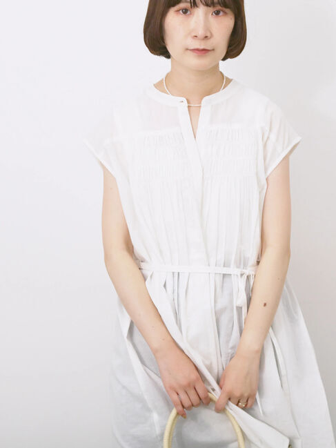 Samansa Mos2 blue「【Made in India】シャーリングノースリーブチュニック」|シャツ・ブラウス|