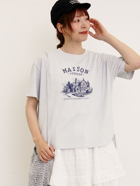 Samansa Mos2「建物プリントTシャツ」|Tシャツ・カットソー|サックスブルー
