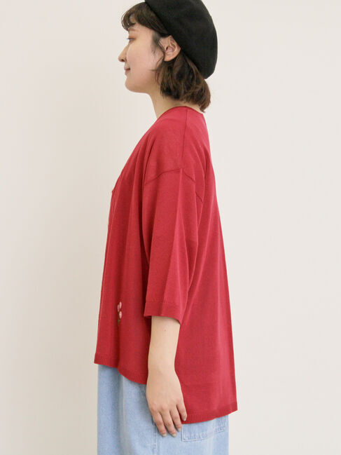 Samansa Mos2「[接触冷感]花刺繍七分袖クルーネックカーディガン」|カーディガン|