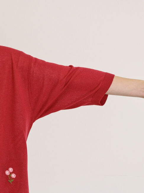 Samansa Mos2「[接触冷感]花刺繍七分袖クルーネックカーディガン」|カーディガン|