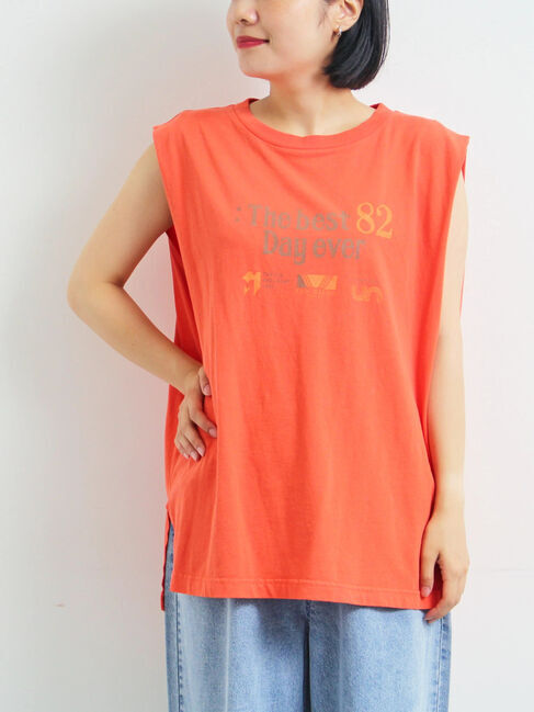 SM2「肩タックロゴプリントノースリーブ」|Tシャツ・カットソー|オレンジ