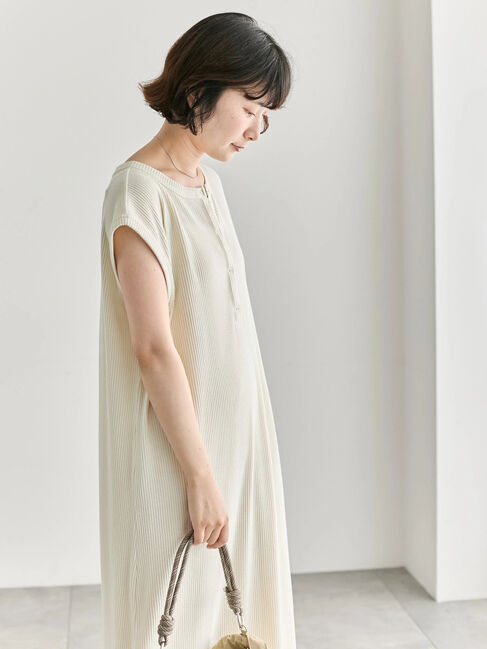 Samansa Mos2 blue「◎ヘンリーネックテレコワンピース」|ワンピース|