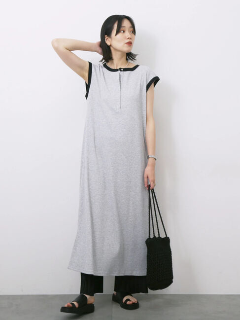 Samansa Mos2 blue「◎ヘンリーネックテレコワンピース」|ワンピース|