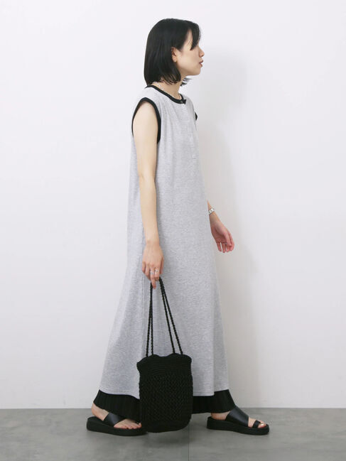 Samansa Mos2 blue「◎ヘンリーネックテレコワンピース」|ワンピース|