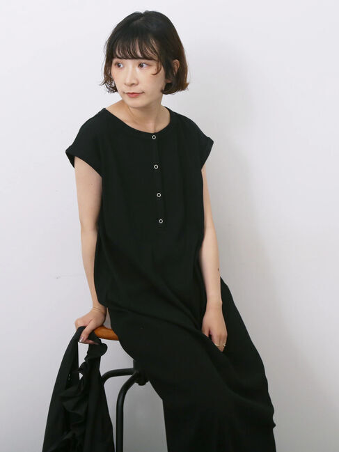 Samansa Mos2 blue「◎ヘンリーネックテレコワンピース」|ワンピース|