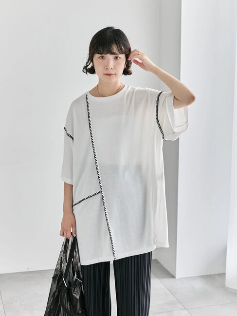 Samansa Mos2 blue「◎【接触冷感】切替ステッチチュニック」|Tシャツ・カットソー|