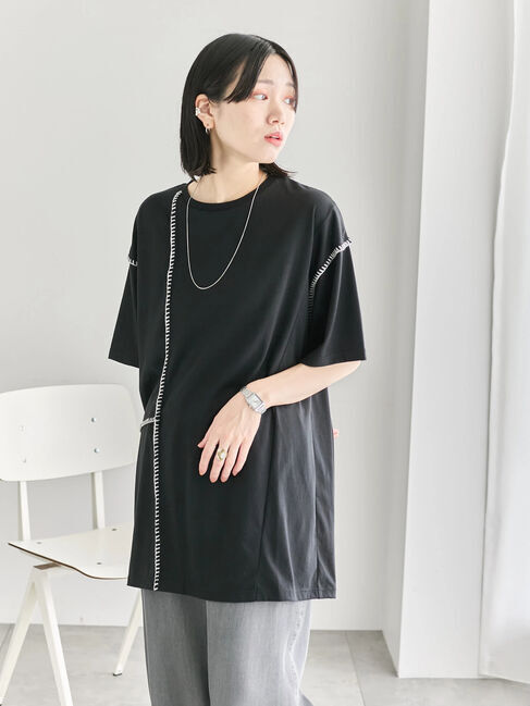 Samansa Mos2 blue「◎【接触冷感】切替ステッチチュニック」|Tシャツ・カットソー|