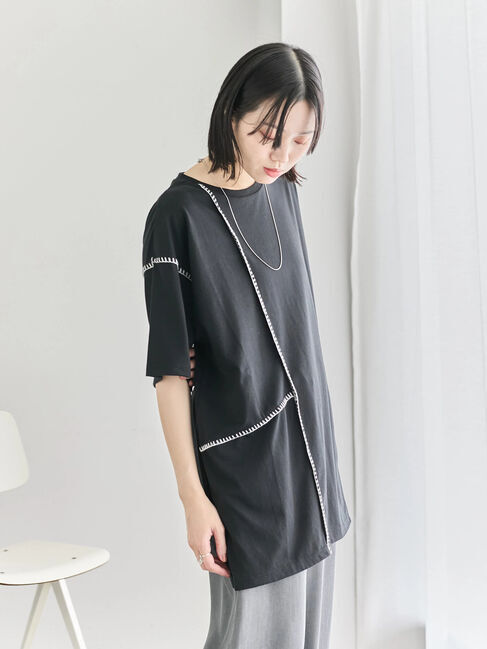 Samansa Mos2 blue「◎【接触冷感】切替ステッチチュニック」|Tシャツ・カットソー|