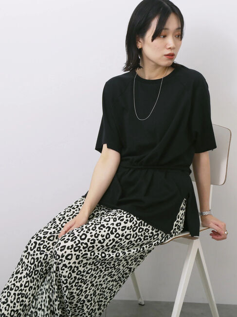 Samansa Mos2 blue「◎【接触冷感】ウエストリボンTシャツ」|Tシャツ・カットソー|