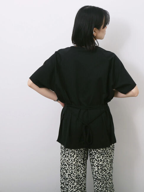 Samansa Mos2 blue「◎【接触冷感】ウエストリボンTシャツ」|Tシャツ・カットソー|