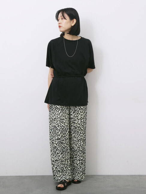 Samansa Mos2 blue「◎【接触冷感】ウエストリボンTシャツ」|Tシャツ・カットソー|