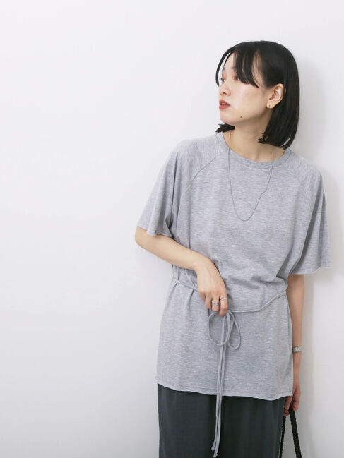 Samansa Mos2 blue「◎【接触冷感】ウエストリボンTシャツ」|Tシャツ・カットソー|ＴＯＰグレー