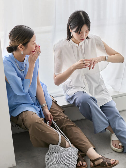 Samansa Mos2 blue「ケープブラウス」|シャツ・ブラウス|