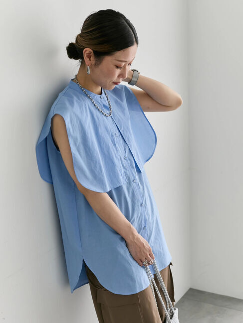 Samansa Mos2 blue「ケープブラウス」|シャツ・ブラウス|
