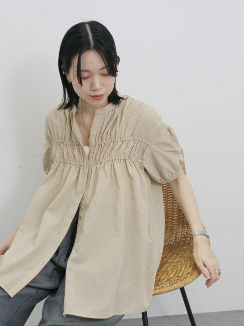 Samansa Mos2 blue「シャーリングチュニック」|シャツ・ブラウス|