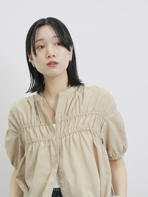 Samansa Mos2 blue「シャーリングチュニック」|シャツ・ブラウス|