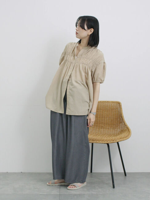 Samansa Mos2 blue「シャーリングチュニック」|シャツ・ブラウス|