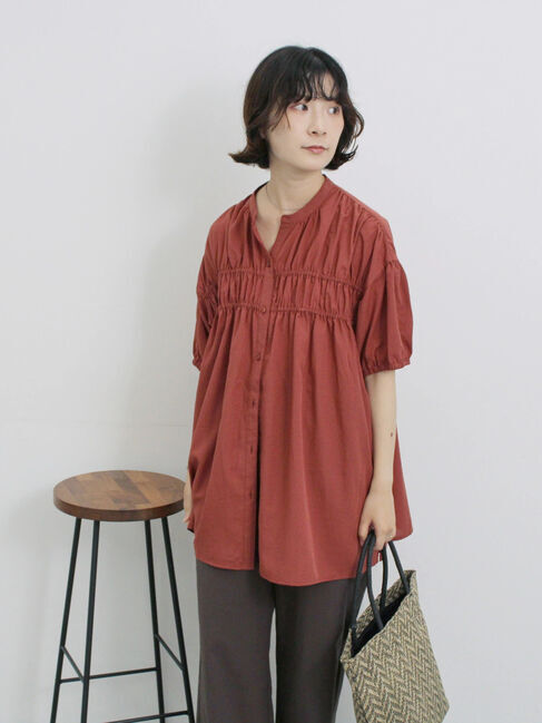 Samansa Mos2 blue「シャーリングチュニック」|シャツ・ブラウス|
