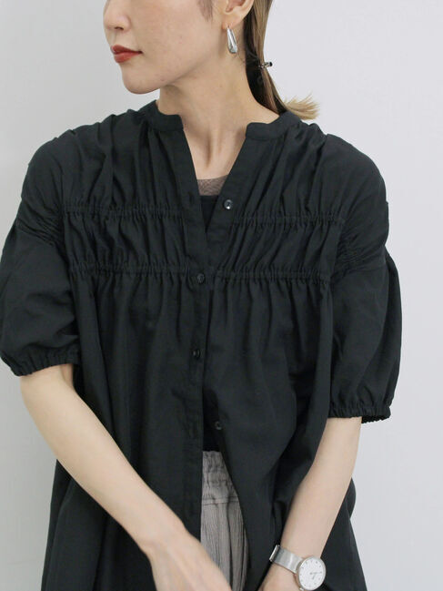 Samansa Mos2 blue「シャーリングチュニック」|シャツ・ブラウス|