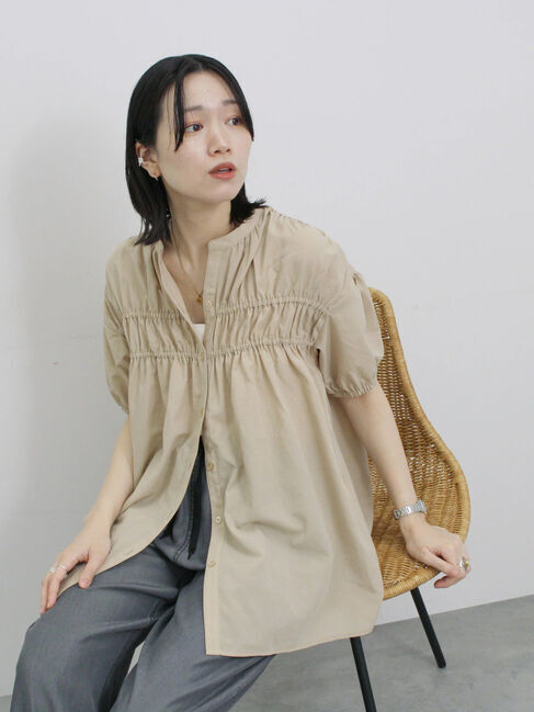 Samansa Mos2 blue「シャーリングチュニック」|シャツ・ブラウス|