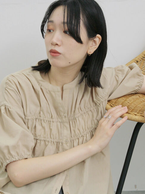 Samansa Mos2 blue「シャーリングチュニック」|シャツ・ブラウス|