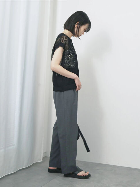 Samansa Mos2 blue「麻タッチパッチワークニットベスト」|ニット・セーター|