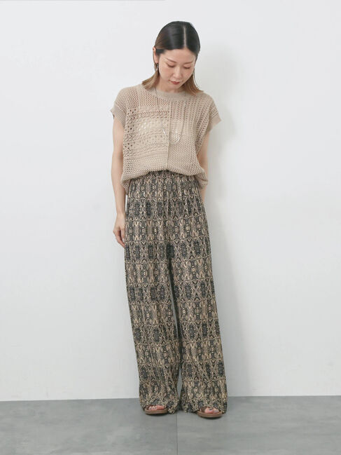 Samansa Mos2 blue「麻タッチパッチワークニットベスト」|ニット・セーター|