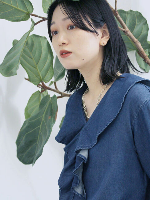 Samansa Mos2 blue「【ECO DENIM 】フリルブラウス」|シャツ・ブラウス|