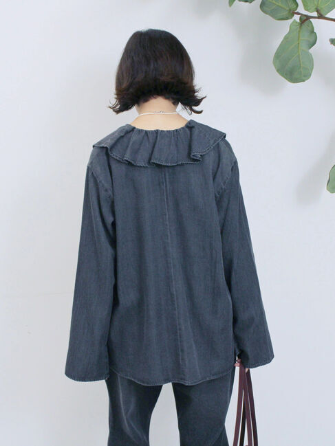 Samansa Mos2 blue「【ECO DENIM 】フリルブラウス」|シャツ・ブラウス|