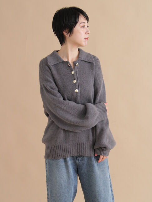 sm2rhythm「モヘヤライク衿付ニットプルオーバー」|ニット・セーター|チャコールグレー