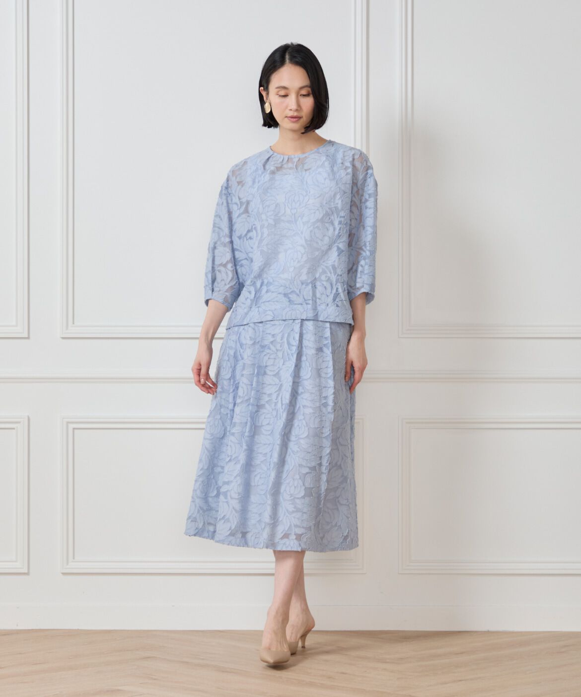 7-IDconcept.「カットジャカードスカート」|フレア|