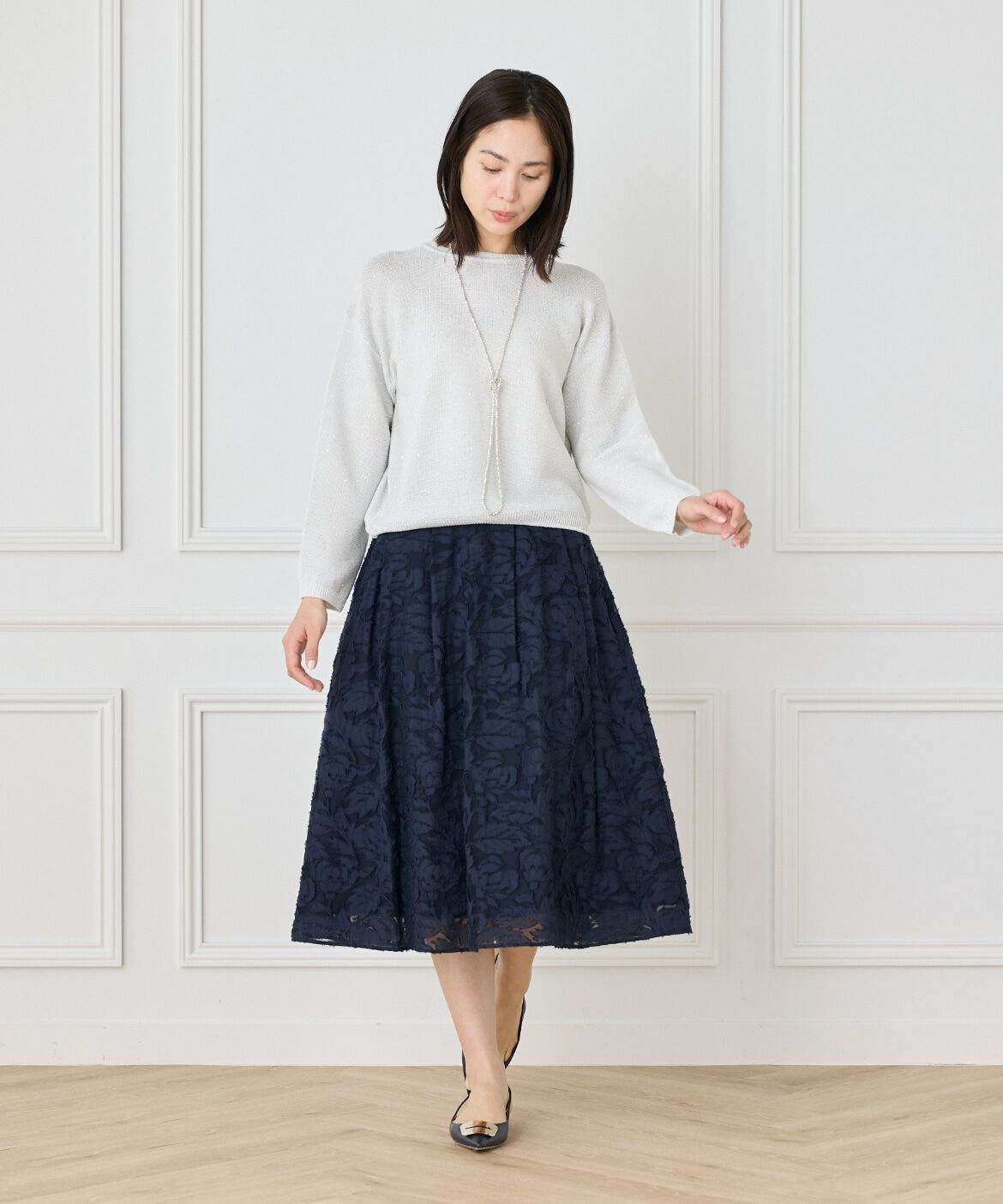 7-IDconcept.「カットジャカードスカート」|フレア|