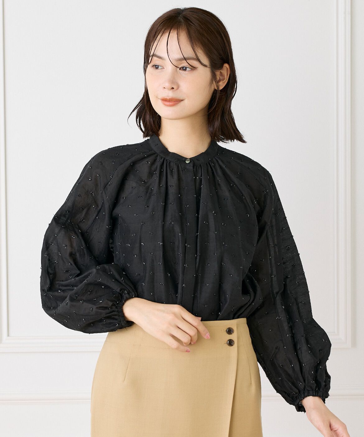 INED「ラメドットギャザーブラウス」|シャツ・ブラウス|