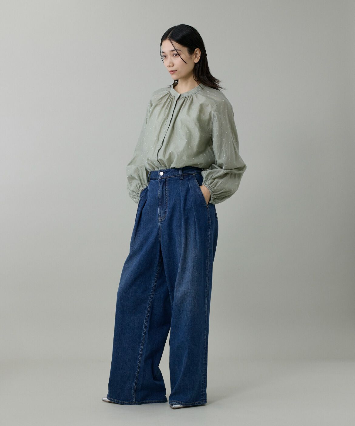 INED「ラメドットギャザーブラウス」|シャツ・ブラウス|