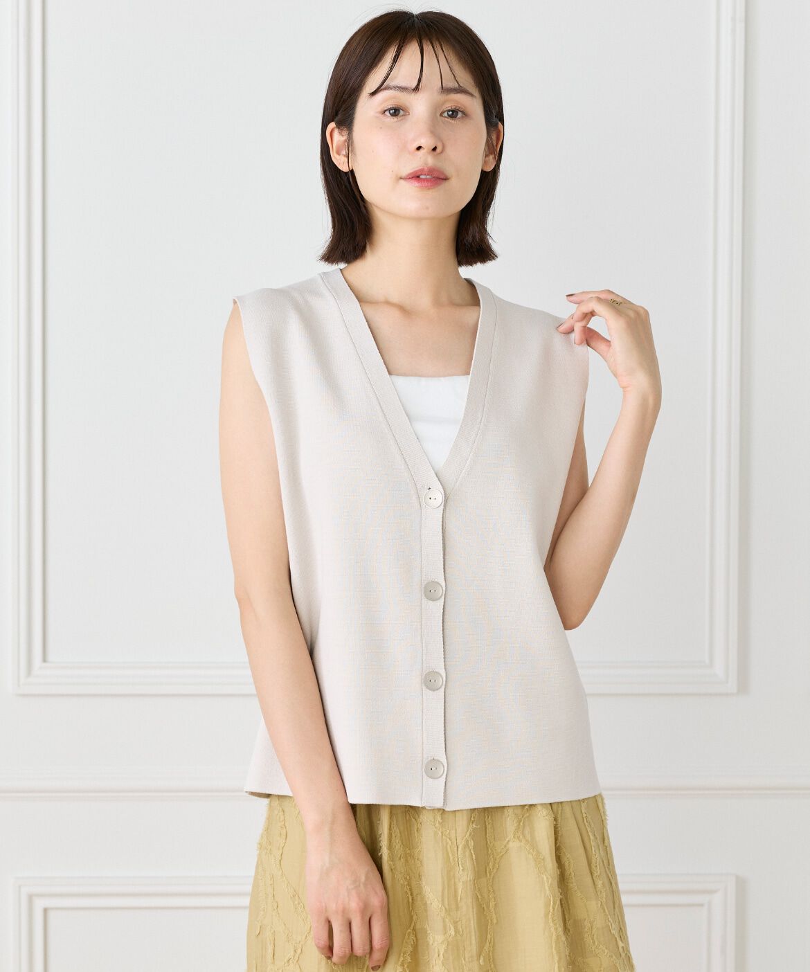 Le Souk「《大きいサイズ》ミラノリブVネックジレ」|ニット・セーター|グレーベージ 3