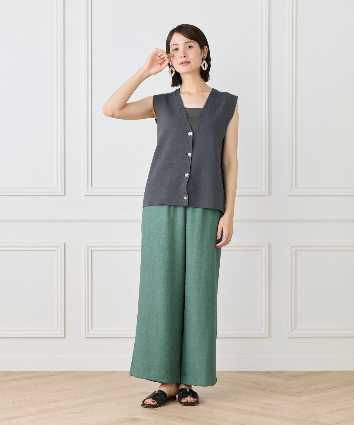 Le Souk「《大きいサイズ》ミラノリブVネックジレ」|ニット・セーター|