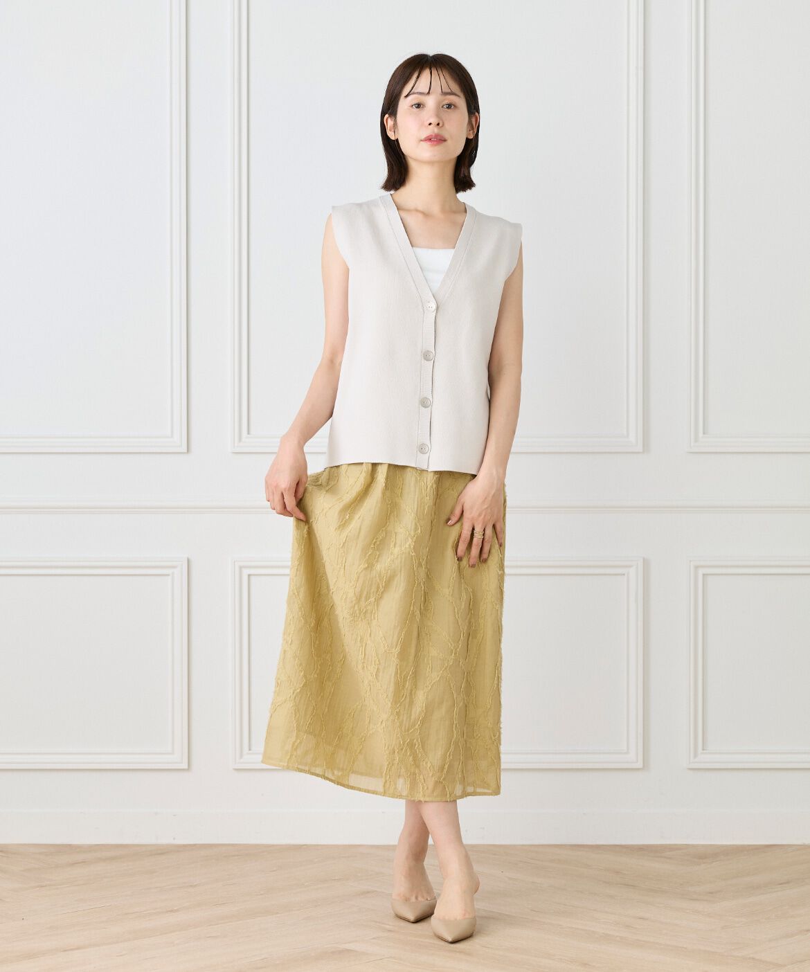 Le Souk「《大きいサイズ》ミラノリブVネックジレ」|ニット・セーター|