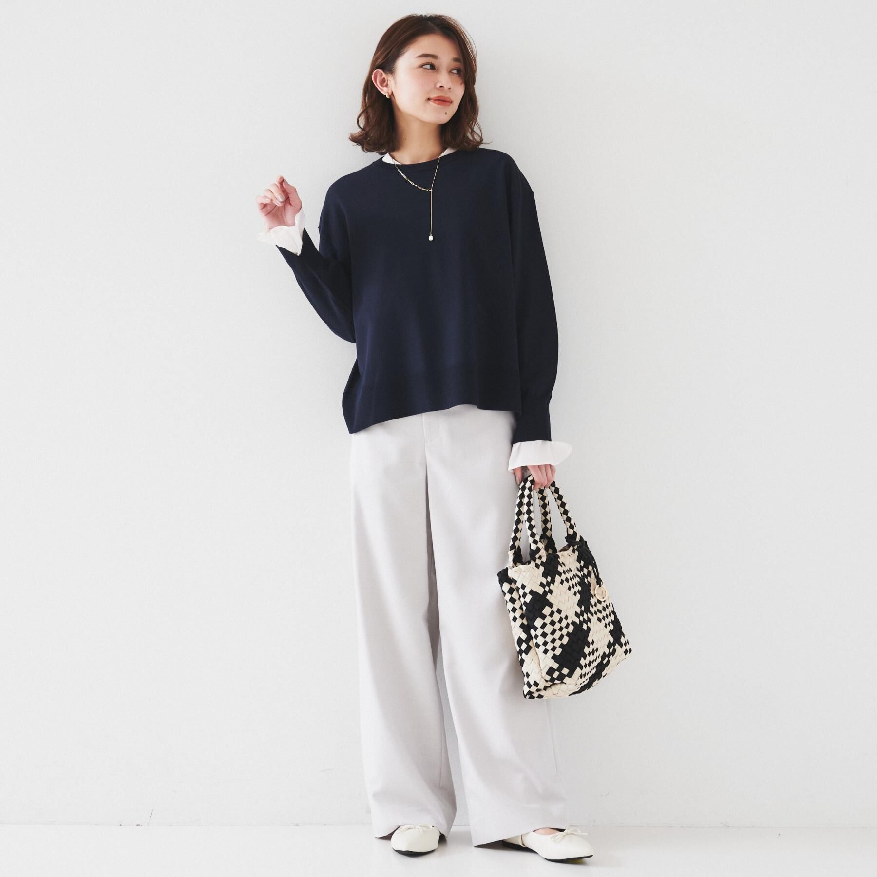 UNTITLED「【洗える/オンオフ使える】袖リブスリットストレッチニット」|ニット・セーター|